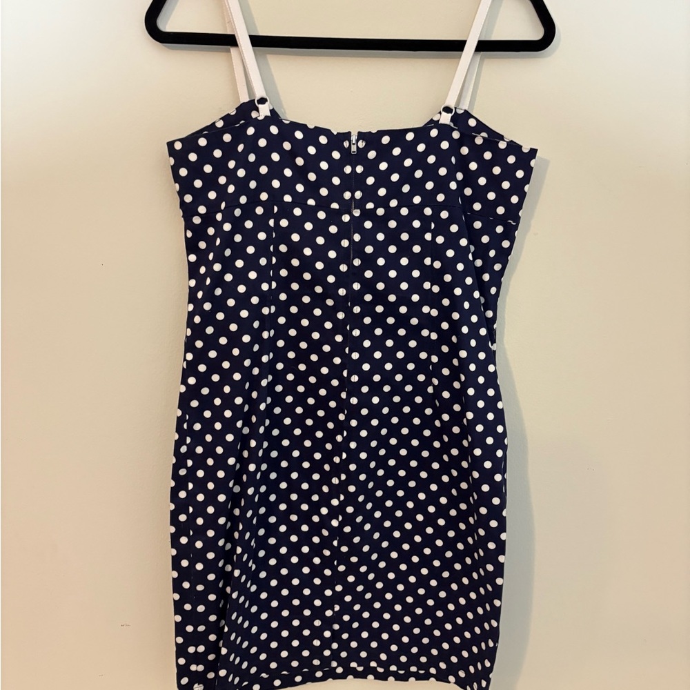 Tatyana Navigator Pin Up Blue Polkadot Wiggle Dress Size Large - Picture 4 of 6